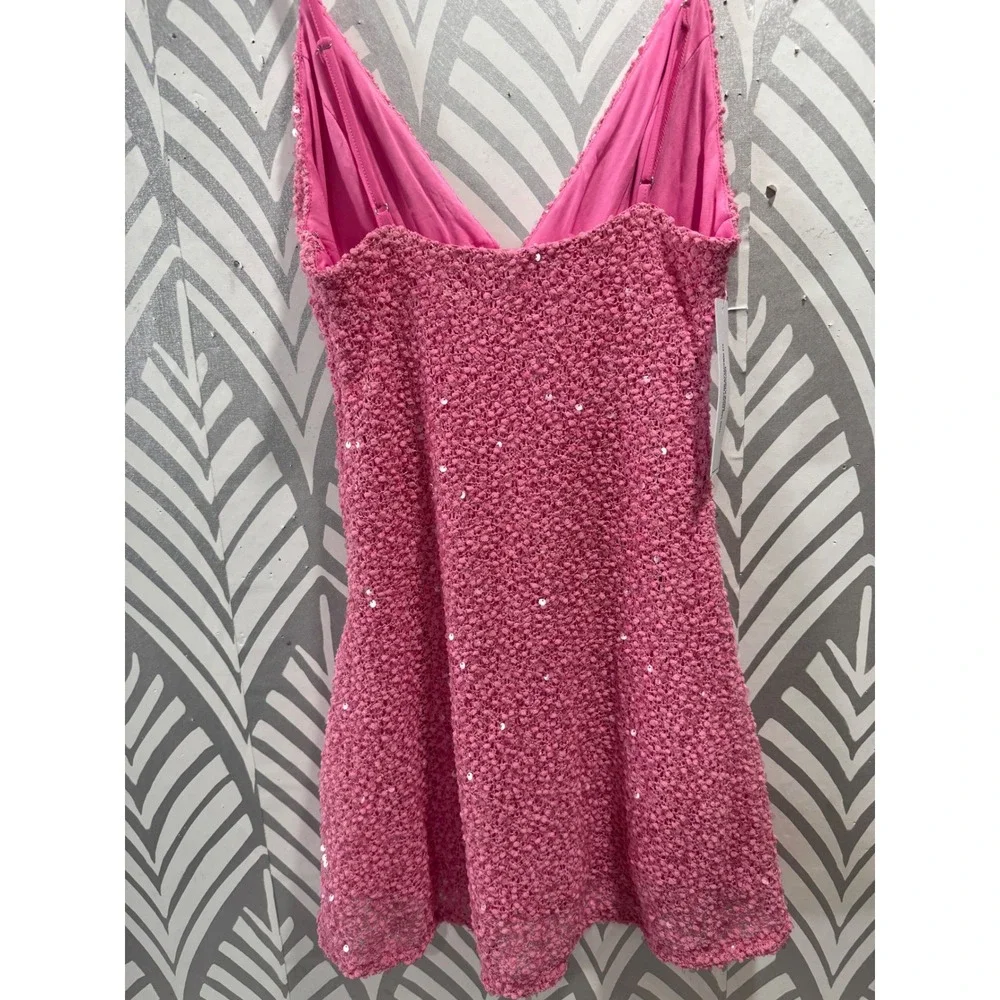 SOLD Princess Polly Pink Sequin Mini Dress V-Neck Keyhole Cutout Party US 6 - Picture 5 of 7